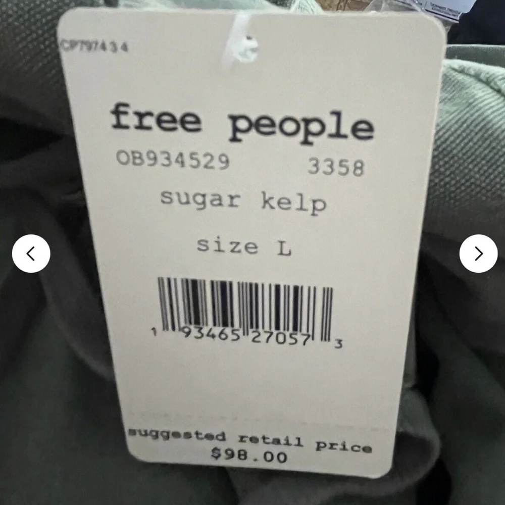 Free People Paper Bag High Waist Pants Women's L Green Cotton Blend Drawstring